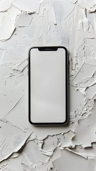A rectangleshaped gadget with a white monochrome screen is displayed against a white wall. The glass and metal phone features a transparent material and sleek font design