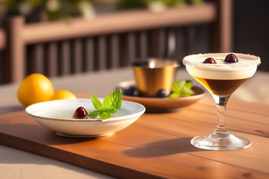 Cocktail Tini - Espresso Martini on the summer table in the restaurant. Generative AI