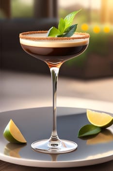 Cocktail Tini - Espresso Martini on the summer table in the restaurant. Generative AI