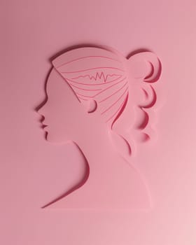 Abstract paper cutout of woman's head with heart shape beauty concept for fashion and art themes