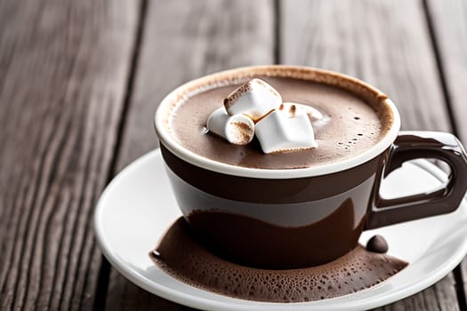 Fragrant hot chocolate in a cup on the table in a coffee shop. World Chocolate Day. Generative AI