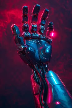 Cyborg robot hand on dark background. Robotic Process Automation concept.