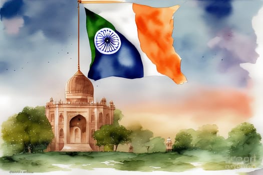 Independence Day of India. Illustration in watercolor style. Generative AI