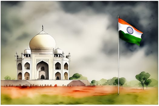 Independence Day of India. Illustration in watercolor style. Generative AI