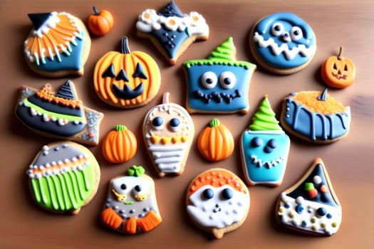 Fun Halloween cookies. Holiday treats for Halloween gingerbread and scary cookies. Generative AI