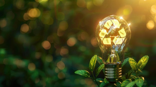 A light bulb with a green recycling symbol on it.