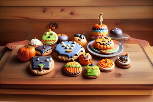 Fun Halloween cookies. Holiday treats for Halloween gingerbread and scary cookies. Generative AI