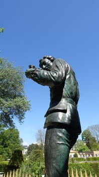 Uppsala, Sweden, May 18, 2024. A day at the Linnaeus Garden Party. 1700s theme. Statue.