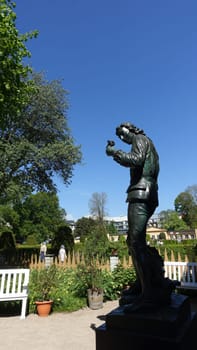 Uppsala, Sweden, May 18, 2024. A day at the Linnaeus Garden Party. 1700s theme. Statue.