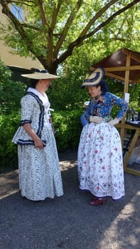 Uppsala, Sweden, May 18, 2024. A day at the Linnaeus Garden Party. 1700s theme. Ladies.