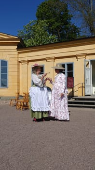 Uppsala, Sweden, May 18, 2024. A day at the Linnaeus Garden Party. 1700s theme. Ladies.