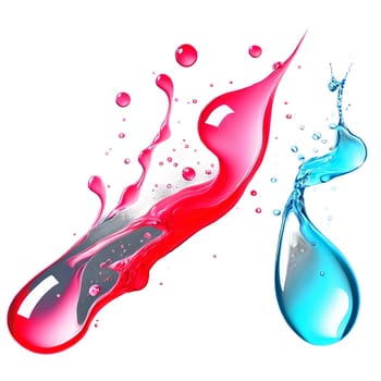 Vibrant drop water paint strokes merge in a dance of colors on a transparent canvas.