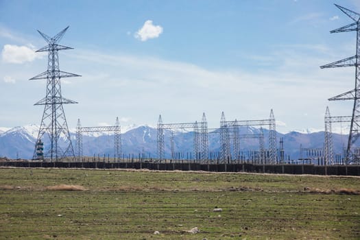 Yerevan Armenia power lines the mountains