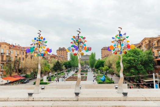 Yerevan, Armenia April 18.2023 city view from the Cascade fountain