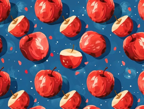 Red apple delight vibrant seamless pattern of juicy apples on a starry blue background