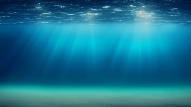 Underwater Ocean Scene with Water Surface, Sun Rays and Sand Floor