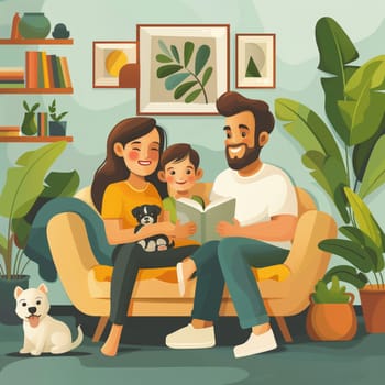 Happy Family Sitting on Couch With Dog Image