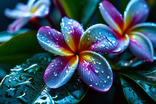 A beautiful shot of multicolored flowers in full bloom in the garden after a refreshing rain shower. The petals are glistening with water droplets, adding to their beauty.