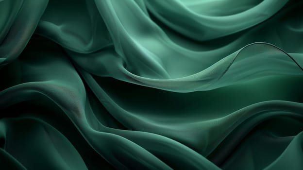 A green fabric with a pattern of waves. The fabric is very soft and has a shiny appearance