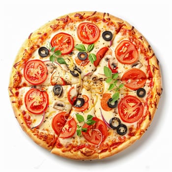 Pizza isolated on white background, online delivery from pizzeria, take away and fast food concept