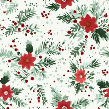 Seamless pattern, tileable Christmas holiday floral country dots print, English countryside flowers for wallpaper, wrapping paper, scrapbook, fabric and product design motif