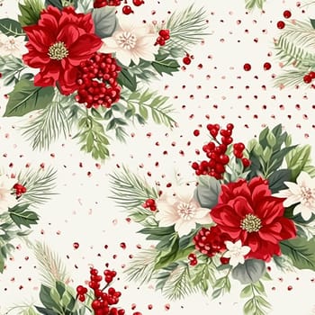 Seamless pattern, tileable Christmas holiday floral country dots print, English countryside flowers for wallpaper, wrapping paper, scrapbook, fabric and product design motif