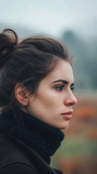 A woman with her hair styled in a bun - natural outdoor portrait
