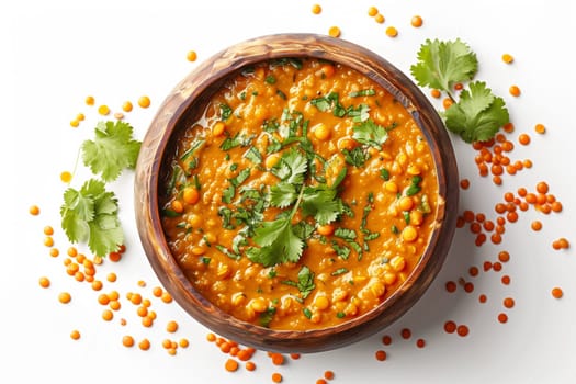 A bowl filled with beans and cilantro sitting on a clean white surface.