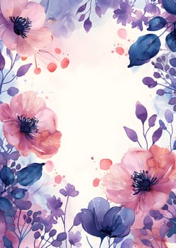 A creative arts piece featuring a watercolor painting of pink and magenta flowers on a white background. The intricate pattern showcases the beauty of botanical art