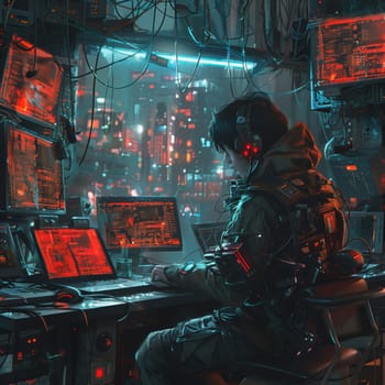 Man Sitting at Desk Working on Computer Image