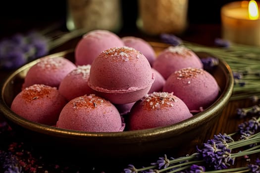 Indulge in a relaxing bath with our lavender bath bomb, infused with essential oils and topped with fragrant lavender flowers for a spa-like experience.