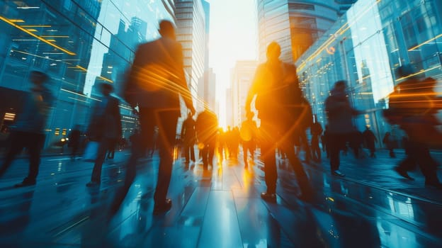 Business and Rush Hour concept. Crowd people walking on street at big city. motion blur.