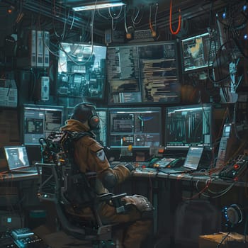 Man Sitting at Desk Working on Computer Image