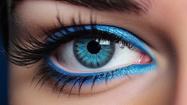 A woman's eye is painted with a colorful design. The colors are bright and bold, creating a fun and playful look. The eye makeup is likely inspired by a street art or graffiti style