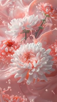 A beautiful arrangement of white flowers floats gracefully in a vibrant pink liquid, creating a stunning display of natures artistry and beauty