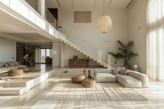 A lobby with a white wall and a large plant in the corner. The room is well lit and has a modern feel