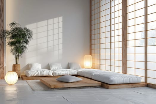 Empty living room decorate with Japanese style. interior design.