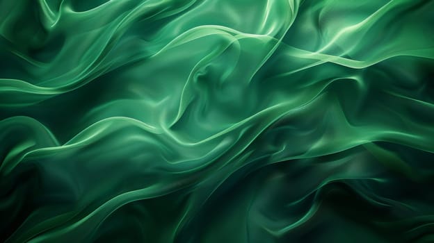 A green fabric with a pattern of waves. The fabric is very soft and has a shiny appearance