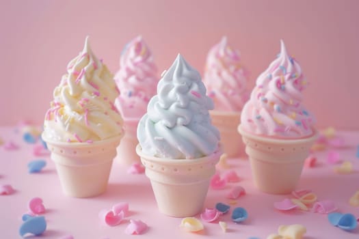 Cute Pastel Colored Ice Cream Concept Playful and Delightful Dessert Imagery.