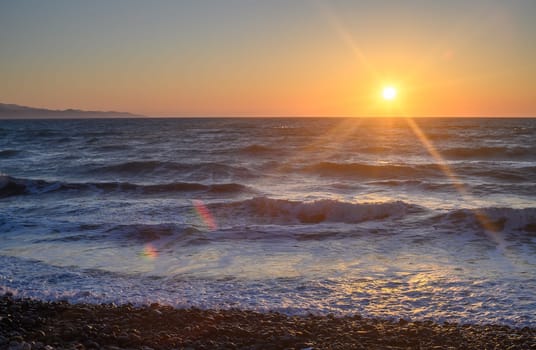 Meditation against the backdrop of the sea and sky. Calm seascape. Horizon over water. 2