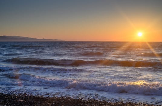 landscape with sea sunset on the beach on the Mediterranean Sea