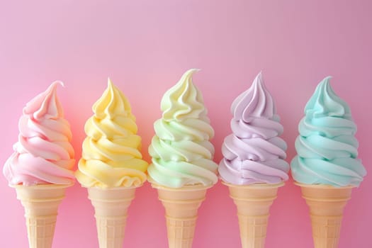 Cute Pastel Colored Ice Cream Concept Playful and Delightful Dessert Imagery.