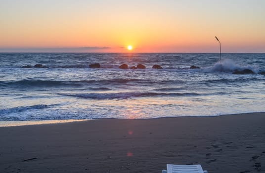 beautiful sunset on the Mediterranean Sea in Cyprus in spring 2