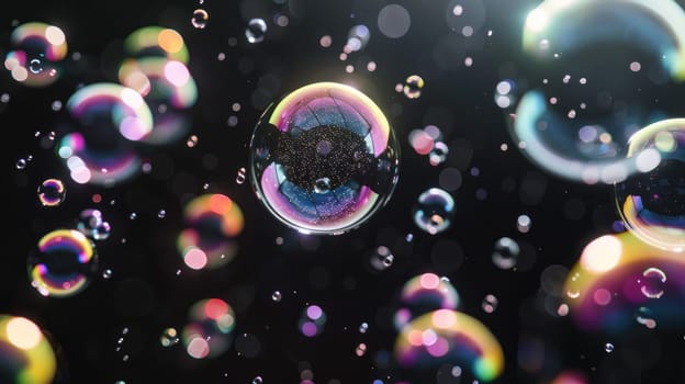 A colorful image of bubbles with a dark background.