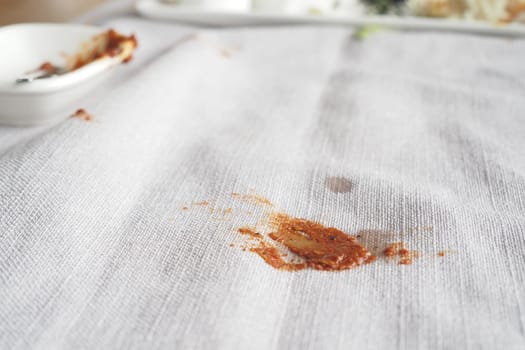 foods spilled over the breakfast table