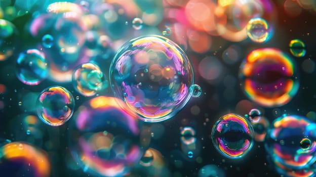 A colorful image of bubbles with a dark background, The bubbles are of different colors and sizes, and they are scattered all over the image..