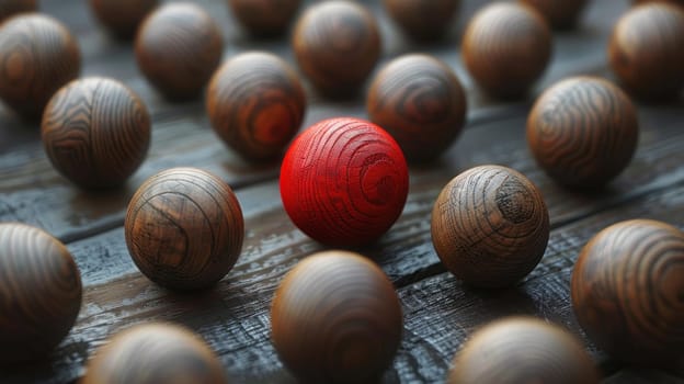 Leadership and Guidance Concept with Wooden Spheres Moving Towards Red Sphere 3D Rendering Concept Direction and Influence.