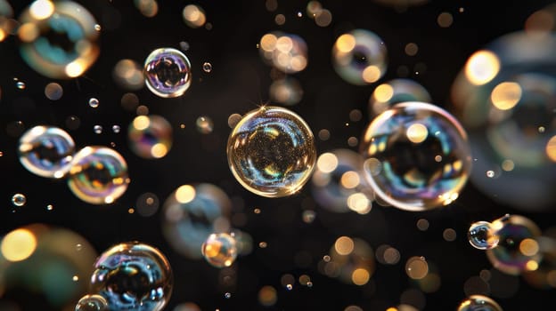 A colorful image of bubbles with a dark background, The bubbles are of different colors and sizes, and they are scattered all over the image..