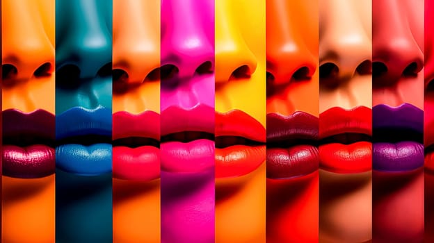 A series of colorful lips with different shades of lipstick. Concept of a diverse range of lip colors and the concept of beauty in individuality