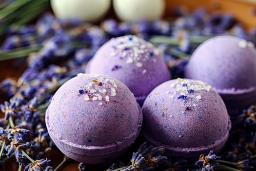 Indulge in a relaxing bath with our lavender bath bomb, infused with essential oils and topped with fragrant lavender flowers for a spa-like experience.